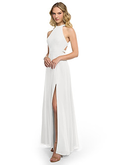 Azazie Clarice Bridesmaid Dresses White A-Line Halter Chiffon Dress image2