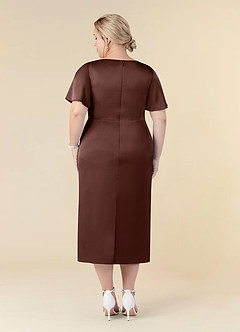 Azazie Everlyn Mother of the Bride Dresses Espresso Sheath Pleated Stretch Satin Dress image8