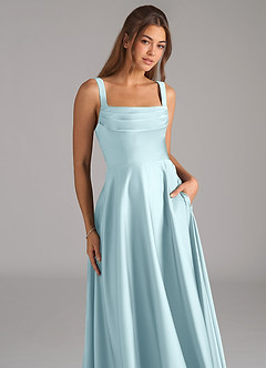 Azazie Shaude Robes de demoiselle d'honneur Robe Trapèze en Satin extensible Plissée Bleu Nuage image2