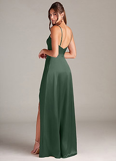 Azazie Sarella Bridesmaid Dresses Eucalyptus A-Line with Pockets Metallic Satin Dress image4
