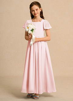 Azazie Joss Flower Girl Dresses Blushing Pink A-Line with Sleeves Chiffon Dress image12