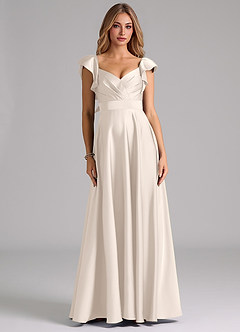Azazie Leilani Bridesmaid Dresses White Alabaster A-Line Ruched Stretch Satin Dress image3