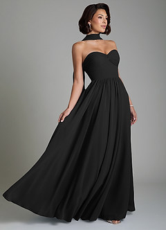 Azazie Petra Bridesmaid Dresses Black A-Line Corset Chiffon Dress image1