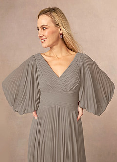 Azazie Zahara Mother of the Bride Dresses Taupe A-Line V-Neck Pleated Chiffon Dress image5