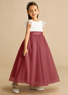 Azazie Pookie Flower Girl Dresses Antique Rose A-Line Lace Tulle Dress image2