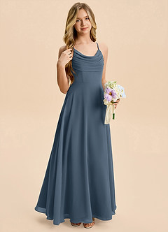 Azazie Gia Junior Abito A-Line in Chiffon Plissettato Blu Nettuno image5