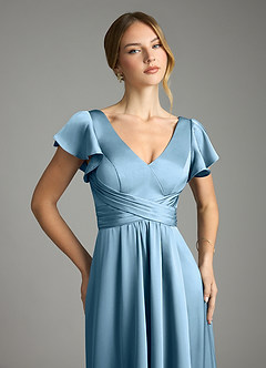 Azazie Omari Bridesmaid Dresses Steel Blue A-Line Stretch Satin Dress image6