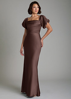 Azazie Lea Bridesmaid Dresses Ganache Mermaid Off the Shoulder Stretch Satin Convertible Dress image4