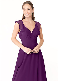 Azazie Yoko Bridesmaid Dresses Grape A-Line Ruched Chiffon Dress image5
