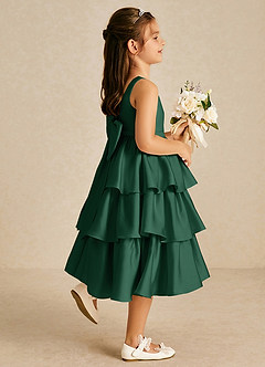 Azazie Margery Flower Girl Dresses Dark Green A-Line Bow Stretch Satin Dress image5