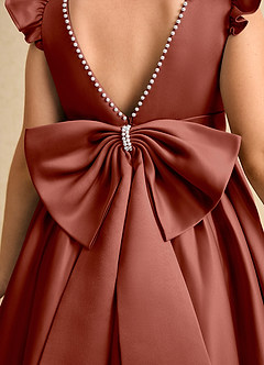 Azazie Dumpling vestidos de niña de las flores Vestido de Castaño de Satin Mate de Corte en A con Lazo image6