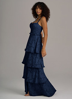 Azazie Romie Brautjungfernkleider A-Linie Korsett Blumen-Burnout Kleid Dunkelmarine image2