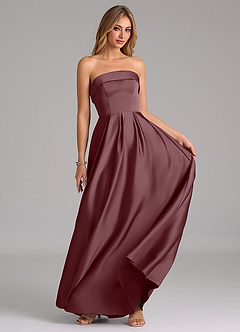 Azazie Lucienne Bridesmaid Dresses Sangria A-Line Strapless Stretch Satin Convertible Dress image5