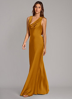 Azazie Cheryl Bridesmaid Dresses Butterscotch Mermaid Stretch Satin Dress image3