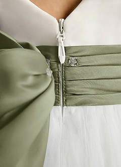 Azazie Sosie Flower Girl Dresses Ivory Pistachio A-Line Pleated Tulle Dress image5