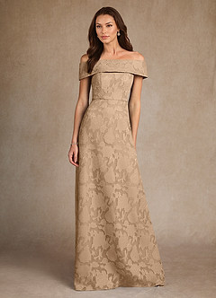 Azazie Medford Mother of the Bride Dresses Champagne A-Line Off the Shoulder Floral Burnout Dress image4