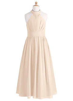 Azazie Iman Junior White Alabaster A-Line Pleated Chiffon Dress image6