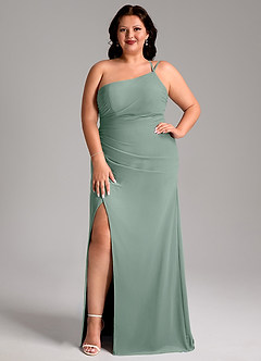 Azazie Eren Bridesmaid Dresses Silver Sage Sheath One Shoulder Chiffon Dress image9