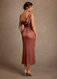 Azazie Mazhe Suknie dla Matki Panny Młodej Linia A Pofałdowany Satyna elastyczna Długość herbaty Sukienka image2