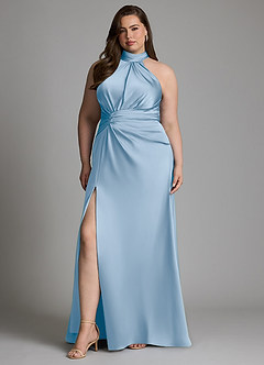 Azazie Gracelynn Bridesmaid Dresses Powder Blue Sheath Pleated Stretch Satin Dress image1