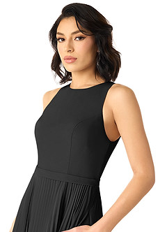 Azazie Lindie Bridesmaid Dresses Black A-Line Scoop Pleated Chiffon Dress image4