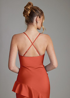 Azazie Jayda Bridesmaid Dresses Rust A-Line Ruched Stretch Satin Dress image6