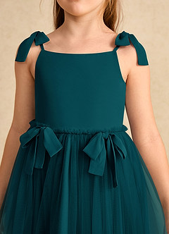 Azazie Jaci Flower Girl Dresses Pine A-Line Spaghetti Strap Chiffon Dress image7
