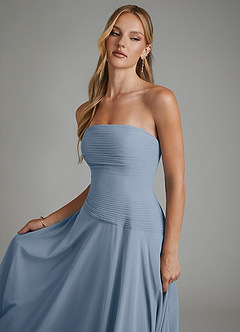 Azazie Layla Vestidos de prueba en casa Vestido Azul Polvoriento de Gasa de Línea A con Palabra de honor image6