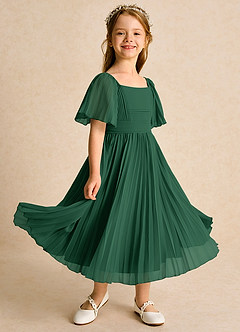 Azazie Gisele Flower Girl Dresses Dark Green A-Line Pleated Chiffon Dress image1