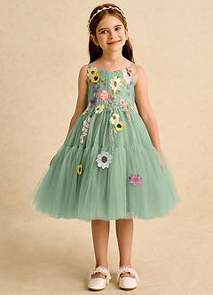 Azazie Osea Flower Girl Dresses Matcha Ball-Gown Pleated Tulle Dress image7