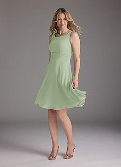Azazie Shirley Mother of the Bride Dresses Dusty Sage A-Line Scoop Pleated Chiffon Dress image4