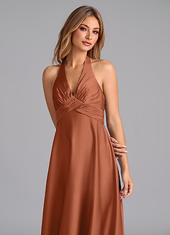 Azazie Tessie Bridesmaid Dresses Cedar Rose A-Line Pleated Stretch Satin Dress image3