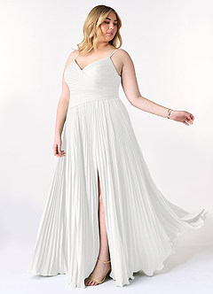 Azazie Vini Jurken voor bruidsmeisjes Jurk van Chiffon met A-Lijn V-hals geplooid Wit image10