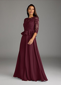 Azazie Averie vestidos de madre de la novia Vestido de Cabernet de Gasa de Corte En A con Cuello barco Lentejuelas image4