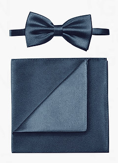 front Conjunto de pajarita y pañuelo de bolsillo de satén metalizado