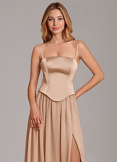 Azazie Cadence Suknie dla druhen Linia A Gorset Satyna elastyczna Do ziemi Sukienka image2