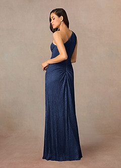 Azazie Theresa vestidos de madre de la novia Vestido de Azul Marino Oscuro de Malla Metálica de Recto con Hombro unilateral image3