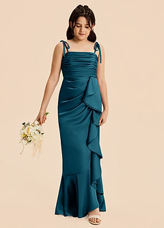 Azazie Ryan Junior Ink Blue Sheath Bow Stretch Satin Dress image4