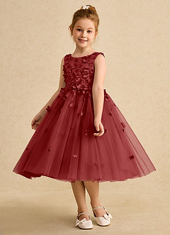 Azazie Lana Flower Girl Dresses Rust A-Line Sleeveless Matte Satin Dress image3