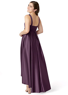 Azazie Inaya Junior Plum A-Line with Belt Stretch Satin Dress image4