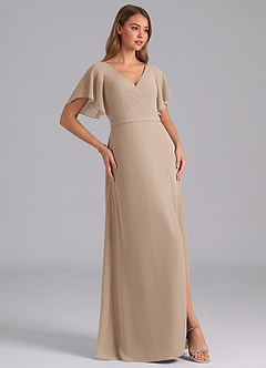 Azazie Ambrosia Bridesmaid Dresses Taupe A-Line Pleated Chiffon Dress image4