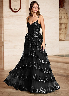 Tindra Svart Paljetter med volanger och balklänning image7