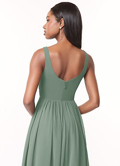 Azazie Keyla Bridesmaid Dresses Silver Sage A-Line V-Neck Pleated Chiffon Dress image6