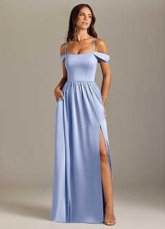 Azazie Calianna Bridesmaid Dresses Ice A-Line Off the Shoulder Stretch Satin Convertible Dress image5