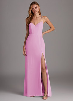Azazie Manila Bridesmaid Dresses Candy Pink Sheath V-Neck Chiffon Dress image1