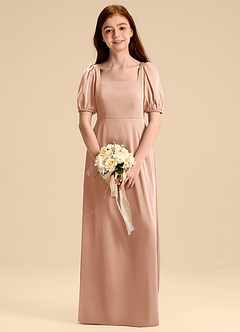 Azazie Briar Junior Rose Gold A-Line Bow Stretch Satin Dress image1
