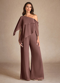 Azazie Halima Klänningar till brudens mor Klänning Jumpsuit/byxdräkt i Chiffong Sidoslits Espresso image1