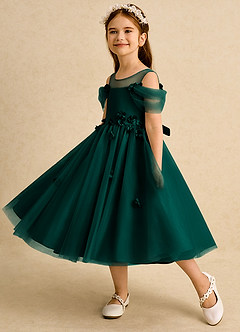 Azazie Juni Blumenmädchenkleider Ballkleid Plissee Tüll Kleid Kiefer image3