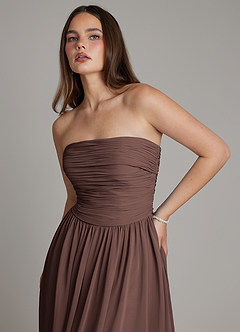 Azazie Andreina Robes de demoiselle d'honneur Robe Trapèze en Mousseline de soie Plissée Ganache image6