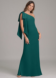 Azazie Capri Robes de demoiselle d'honneur Robe Trapèze en Mousseline de soie Ue épaule Paon image4